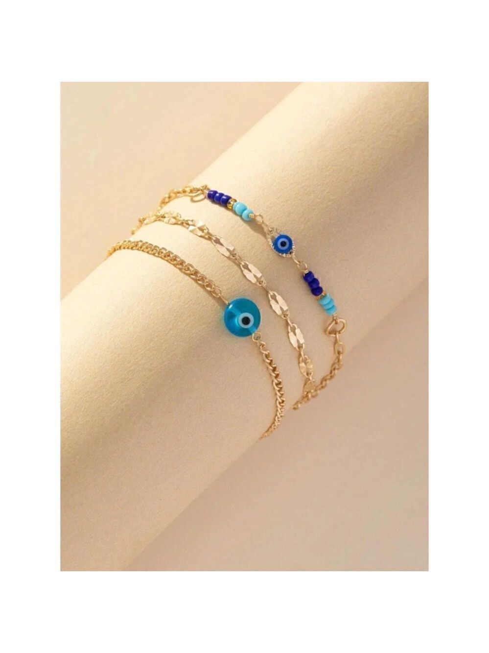 3 Pieces/Set Blue Evil Eye Ankle Bracelets Women Beach Vacation Style